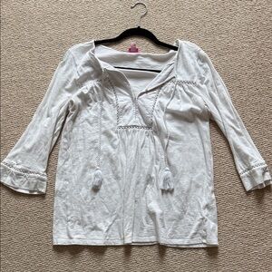 Lilly Pulitzer White Cotton Tunic Length Blouse Sz M